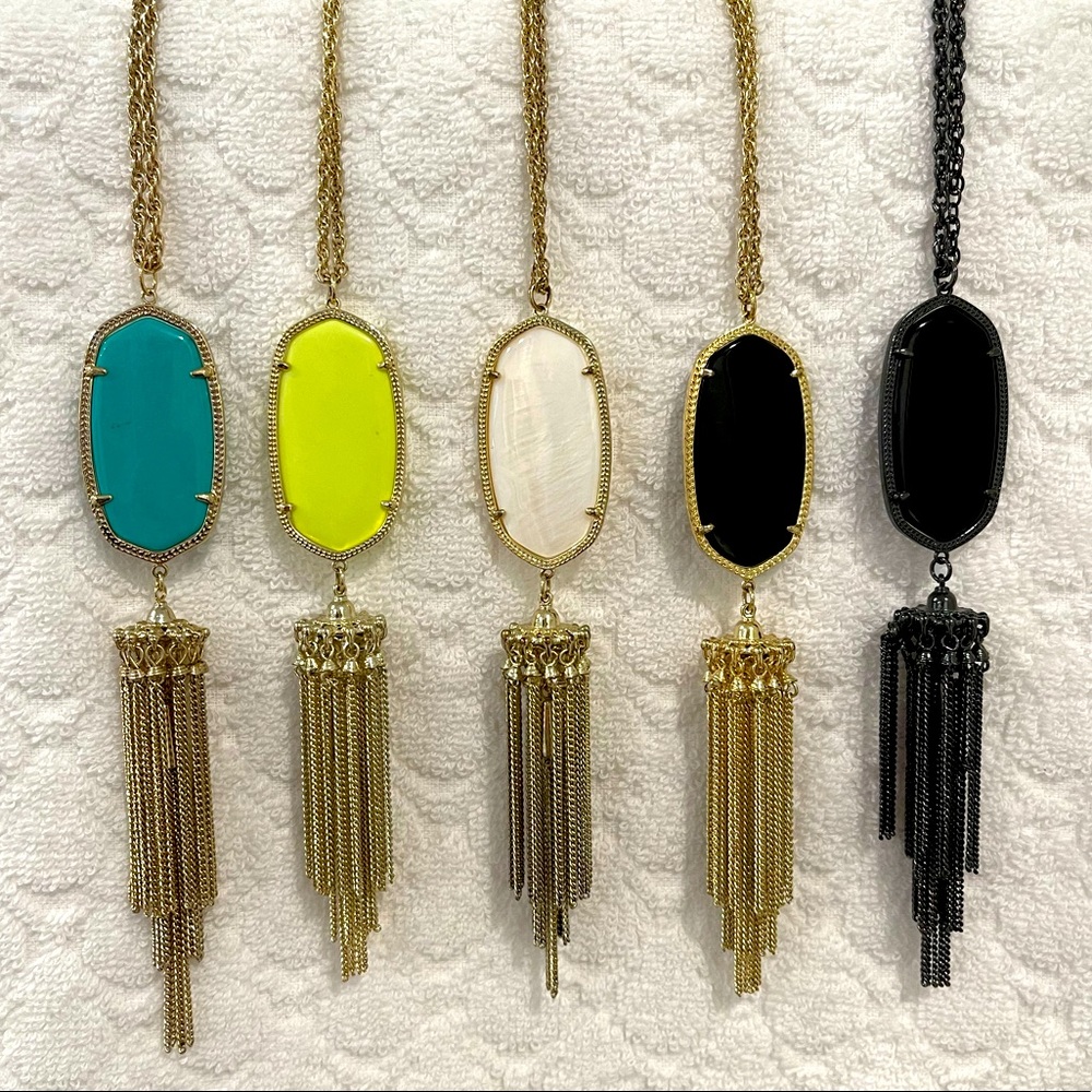 NEW Kendra Scott Rayne Tassel Necklace Neon Gunmetal Teal White Black Gold